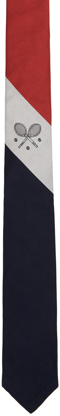 Thom Browne Red Tennis Crest Classic Tie