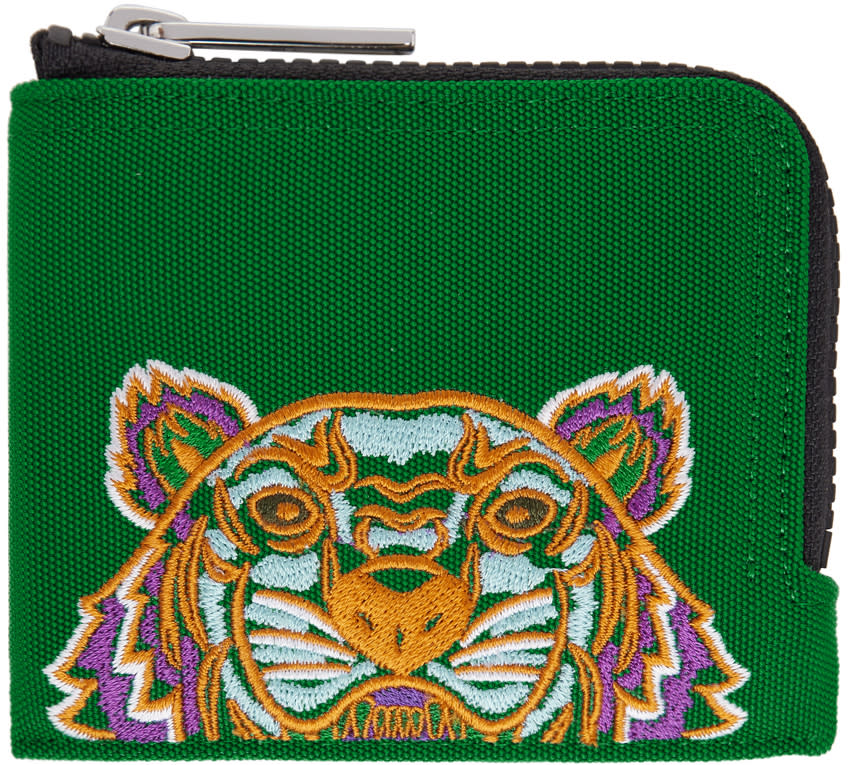 Kenzo Green Tiger Zip Around Wallet