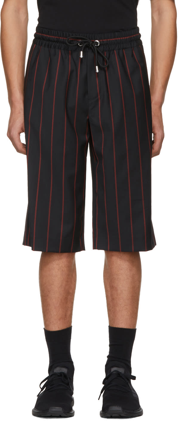 Versus Black and Red Wool Striped Shorts