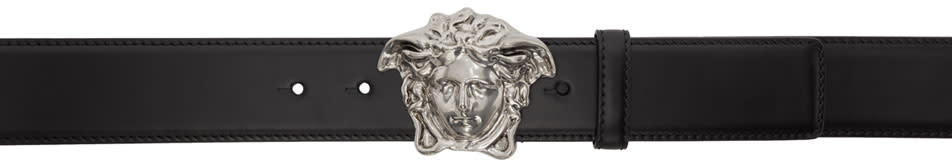 Versace Black and Silver Medusa Belt