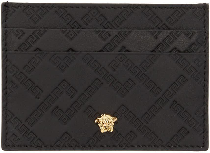 Versace Black Embossed Greek Key Card Holder