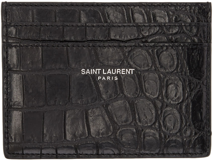 Saint Laurent Black Croc Card Holder