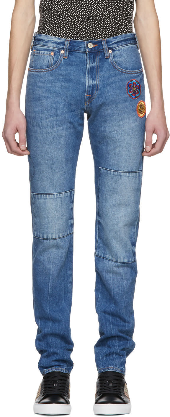 Ps By Paul Smith Blue Embroidered Slim Standard Fit Jeans