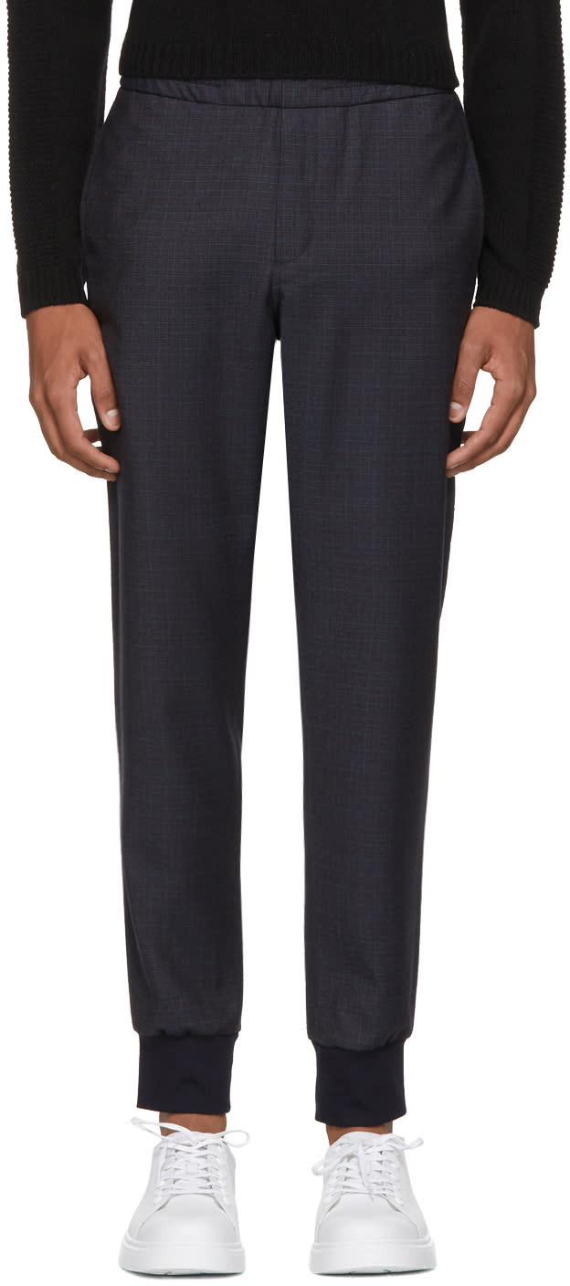 Ps By Paul Smith Navy Plaid Drawcord Trousers