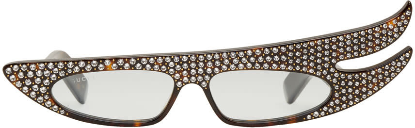 Gucci Tortoiseshell Asymmetric Rhinestone Sunglasses