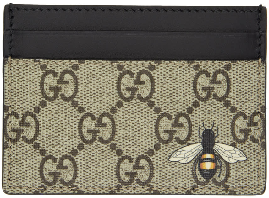 Gucci Beige and Black Gg Supreme Bee Card Holder
