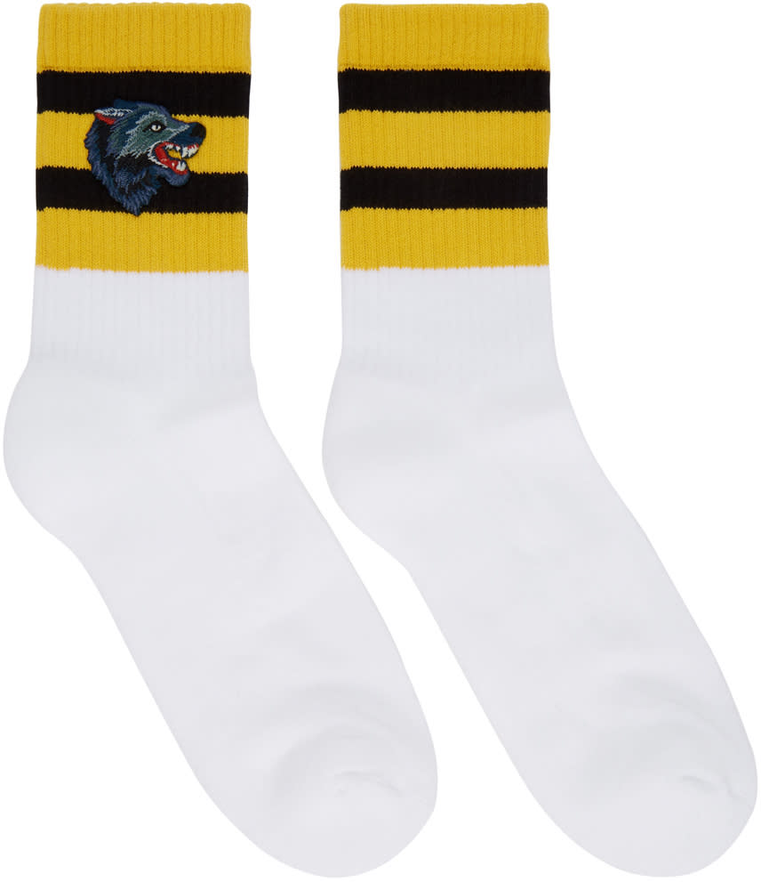 Gucci White Striped Wolf Socks