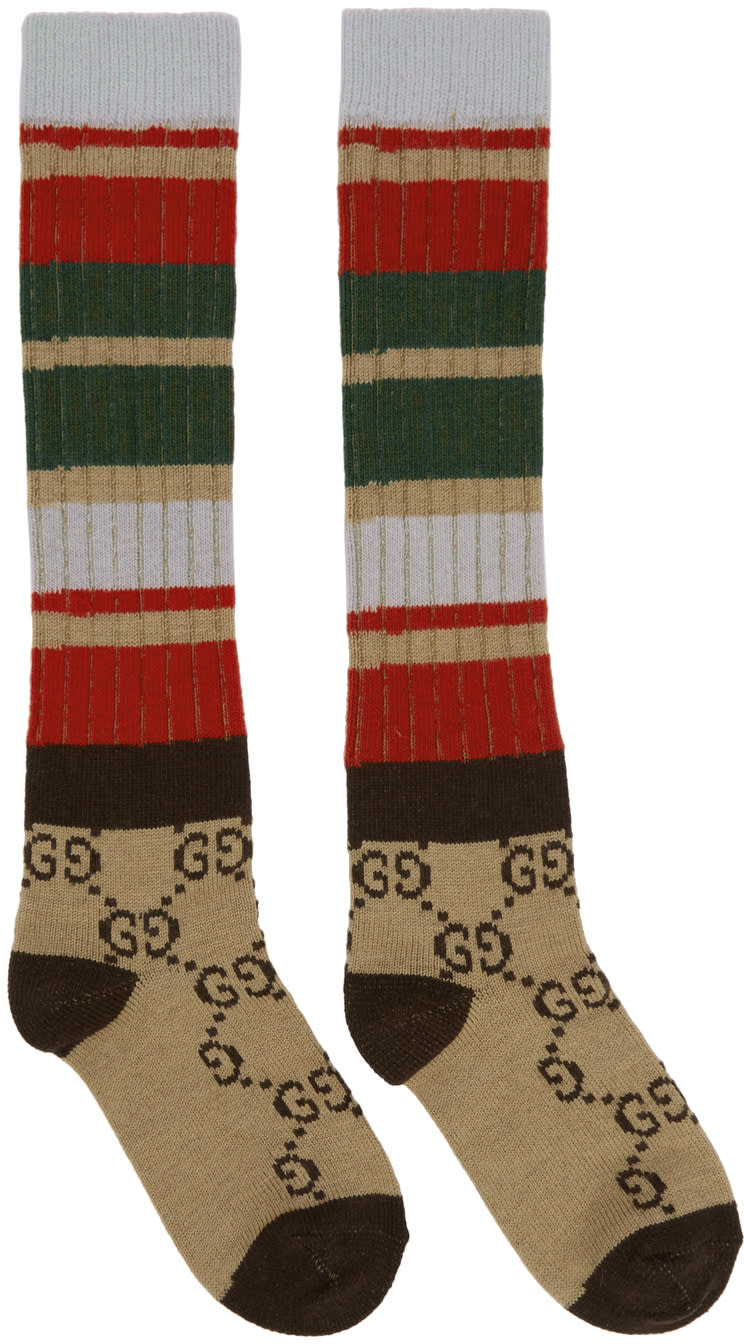 Gucci Beige and Brown Multi Band Gg Socks