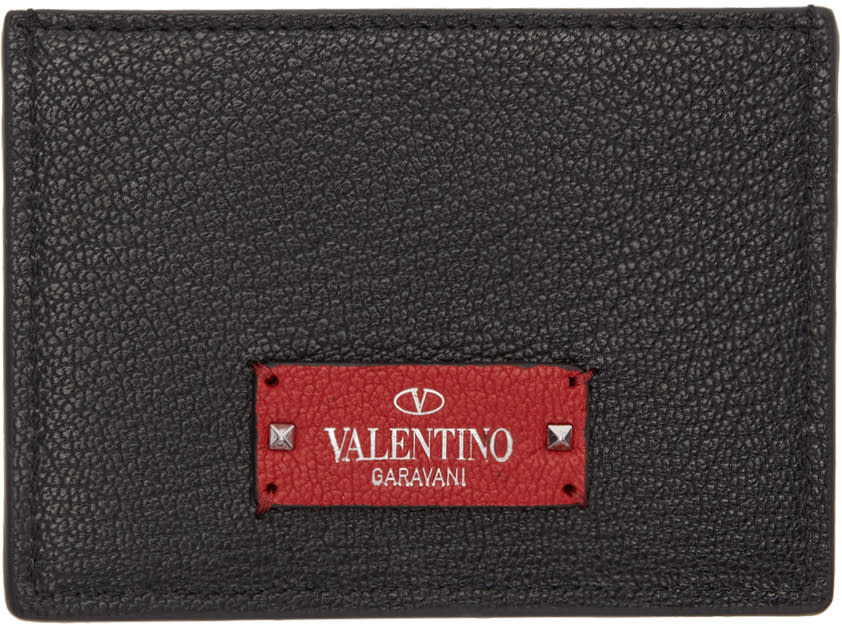 Valentino Black and Red Valentino Garavani Logo Patch Card Holder