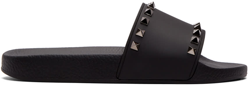 Valentino Black Valentino Garavani Pvc Rockstud Slides
