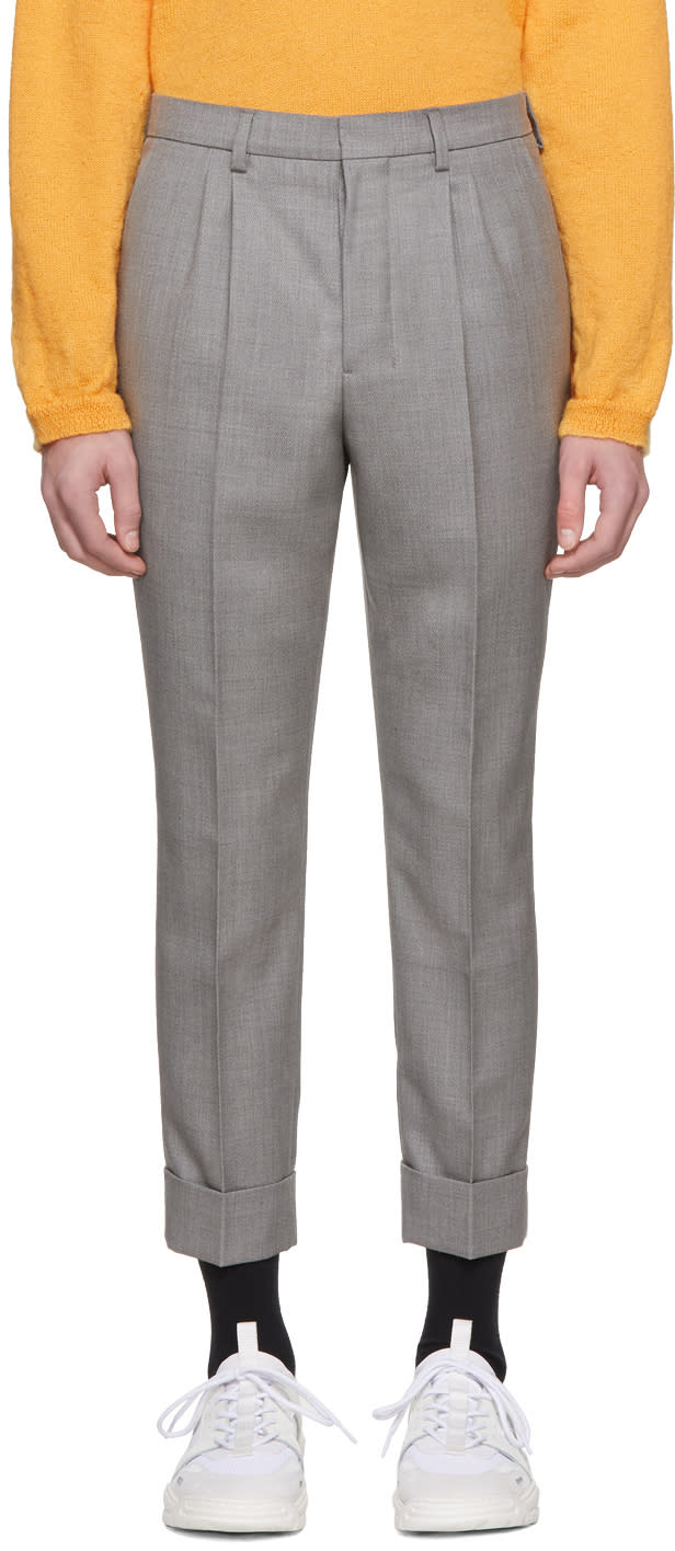 Ami Alexandre Mattiussi Grey Wool Carrot Fit Trousers