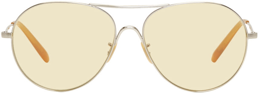 Oliver Peoples Silver and Yellow Rockmore Aviator Sunglasses