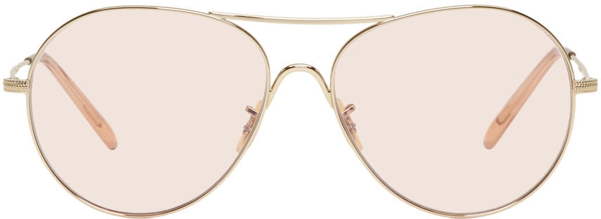 Oliver Peoples Gold and Pink Rockmore Aviator Sunglasses