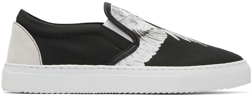 Marcelo Burlon County Of Milan Black and White Snar Wing Slip-on Sneakers