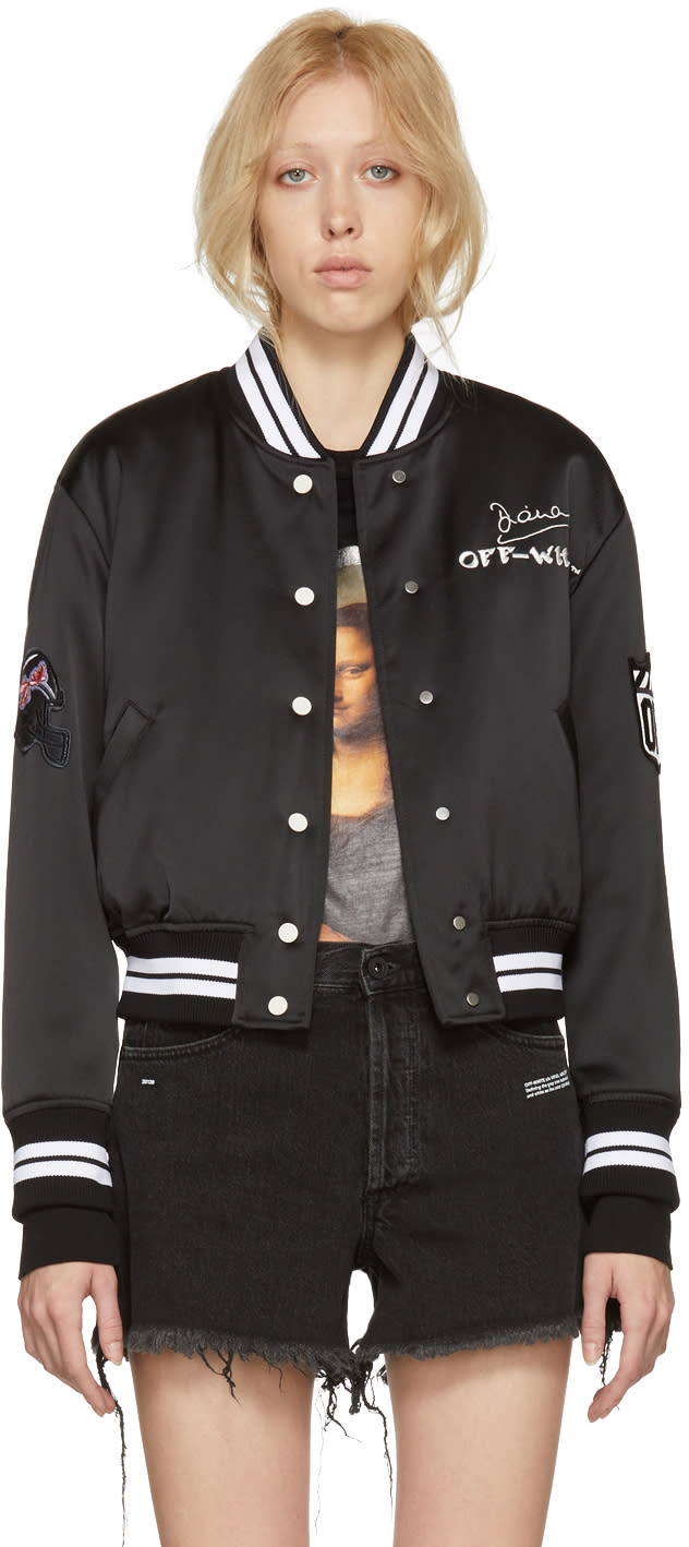 ブラック バーシティ ボンバー ジャケット