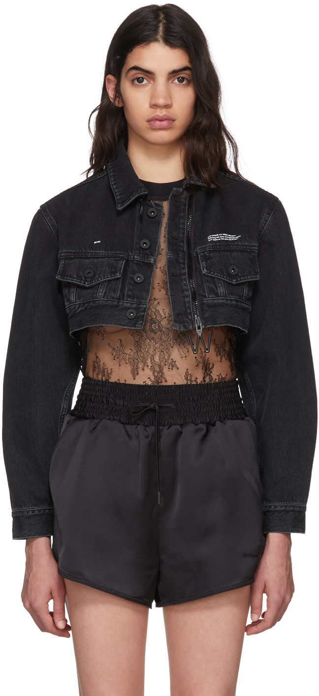 ブラック デニム ジップ クロップド ジャケット