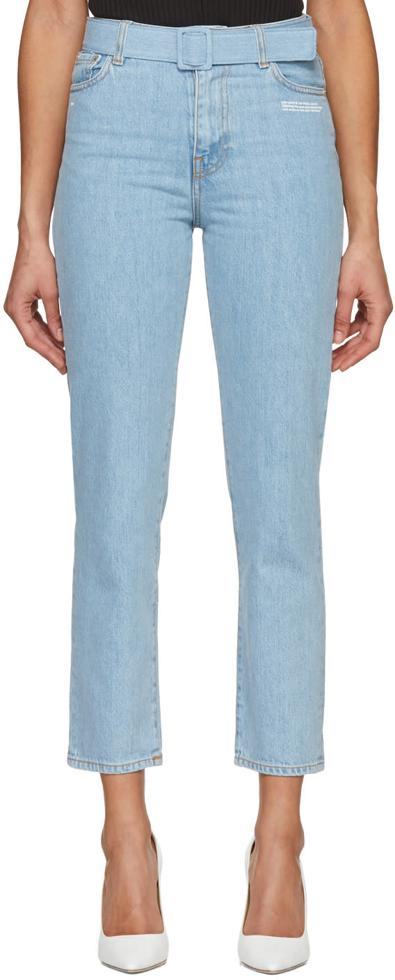 ブルー タイト クロップ ベルト ジーンズ