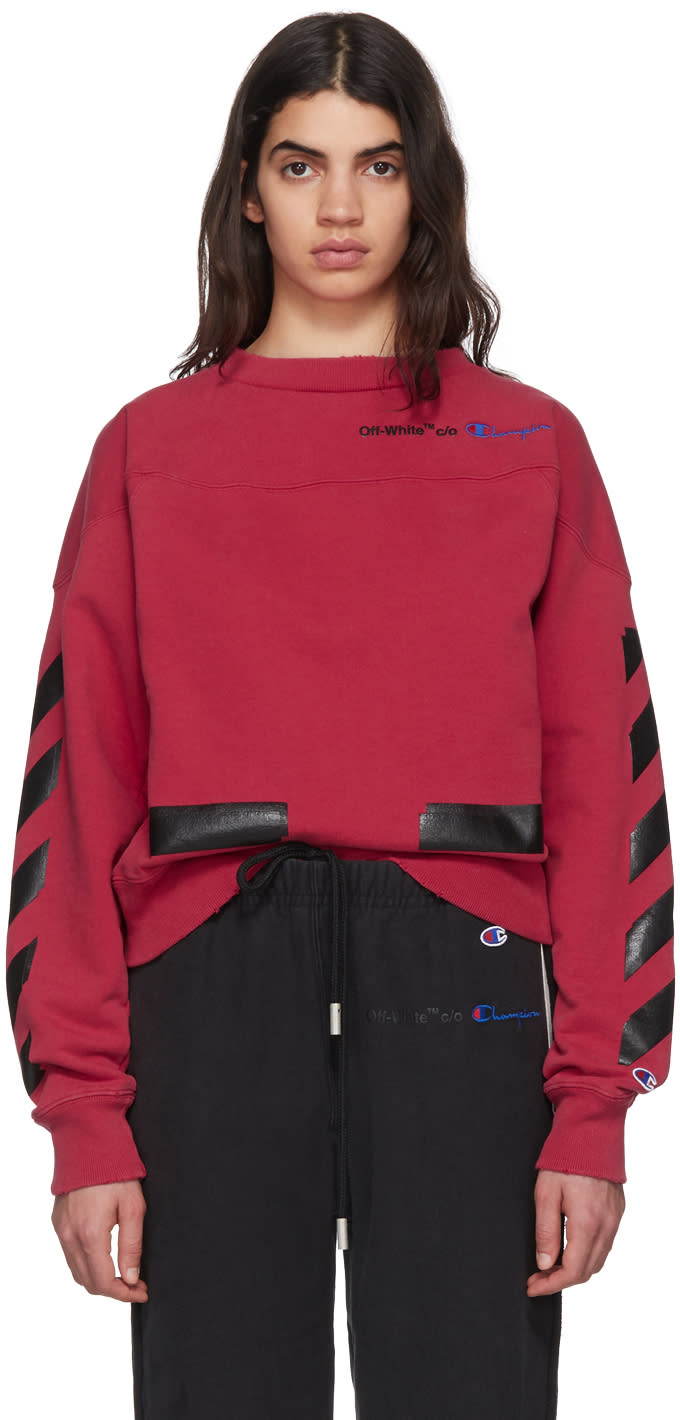 off white champion hoodie red