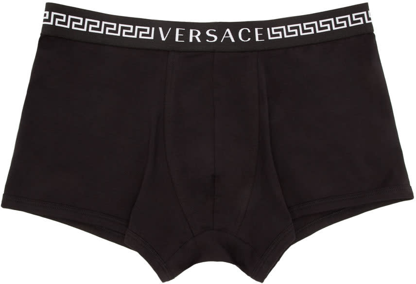 Versace Underwear Black Logo and Greek Key Boxer Briefs