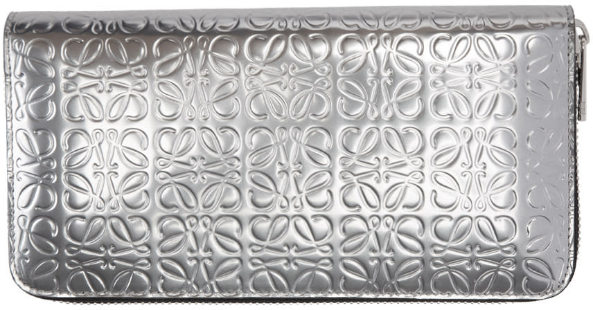 Loewe Silver Large Anagram Zip Around Wallet