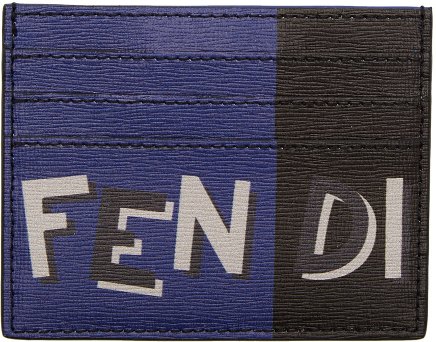 Fendi Blue and Black Logo Card Holder