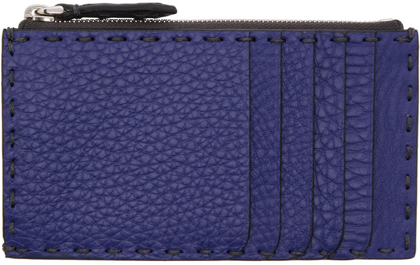 Fendi Blue and Grey Zip Card Holder