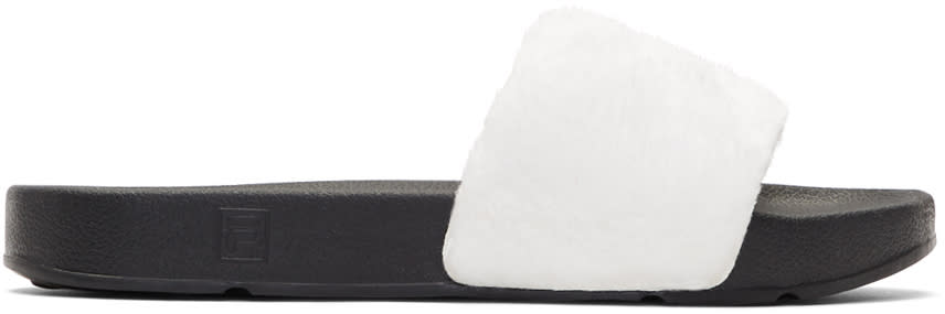 Baja East White Fila Edition Shearling Drifter Slides
