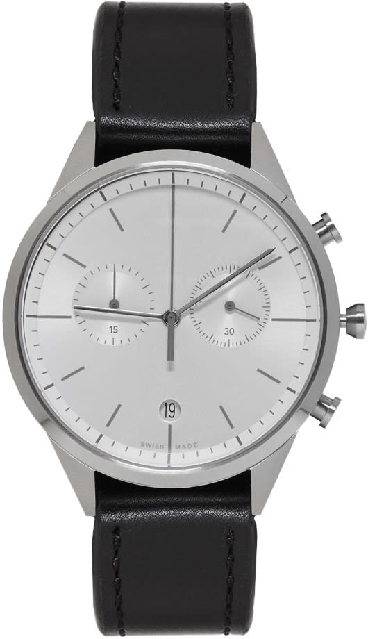 Uniform Wares Silver and Black Leather C39 Chronograph Watch
