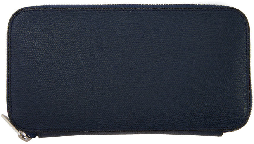 Valextra Navy 12cc Zip Wallet