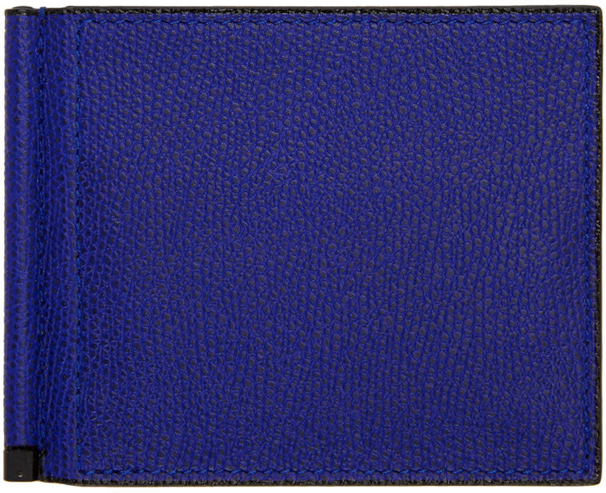 Valextra Blue Simple Grip Spring Wallet