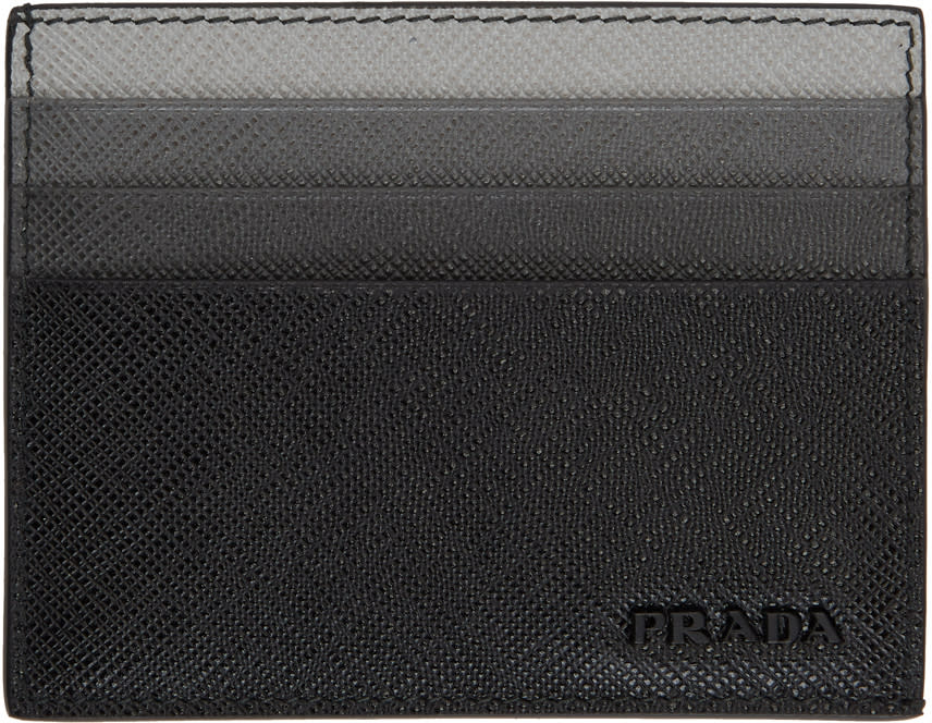 Prada Black Colorblocked Saffiano Card Holder