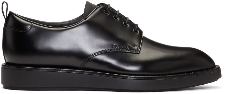 Prada Black Leather Logo Derbys
