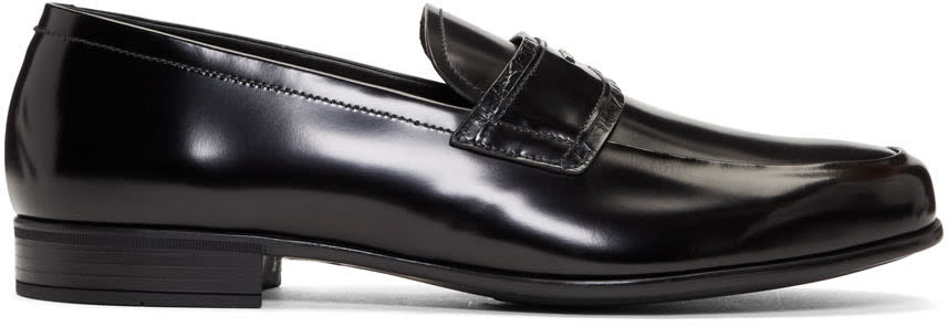 Prada Black Logo Strap Loafers