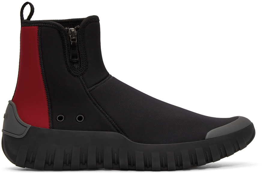 Prada Black and Red Neoprene Frog Sock High-top Sneakers