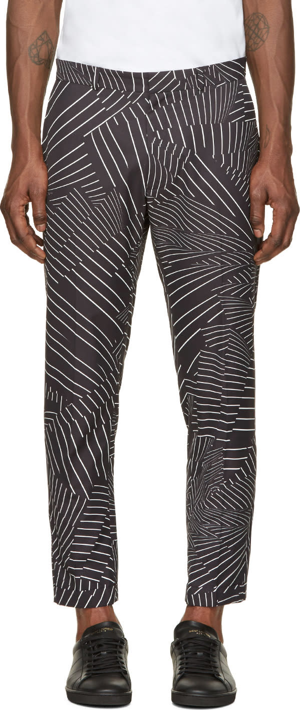Christopher Kane Black and White Deconstructed Pinstripe Turn Up Trousers