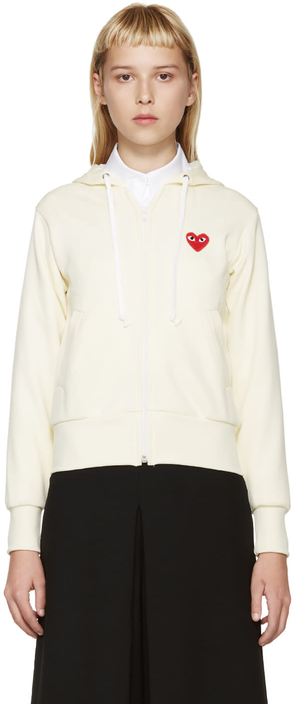Comme Des Garcons Play Cream Logo Patch Hoodie