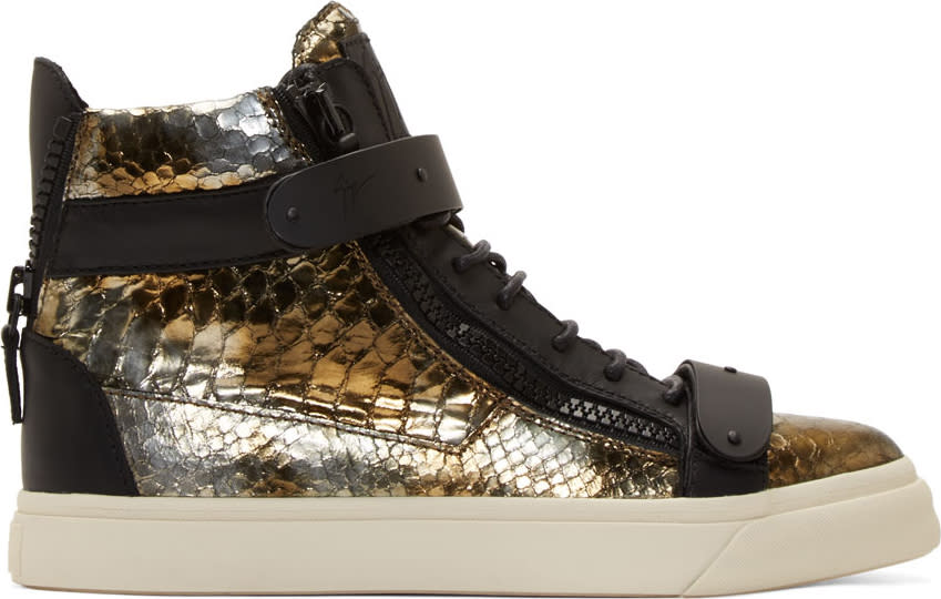 Giuseppe Zanotti Bronze and Black Snakeskin London Some Sneakers