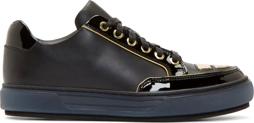 Alejandro Ingelmo Black Leather Gold Trimmed Jeddi Sneakers