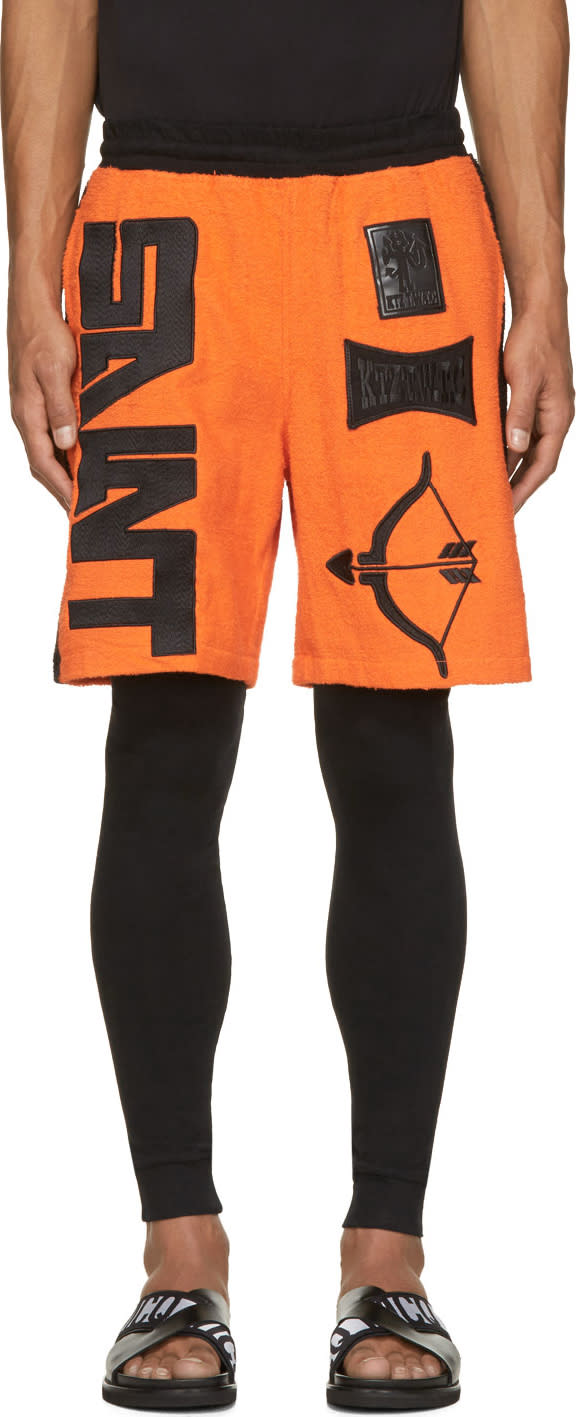 Ktz Orange and Black Terrycloth Arrow Shorts