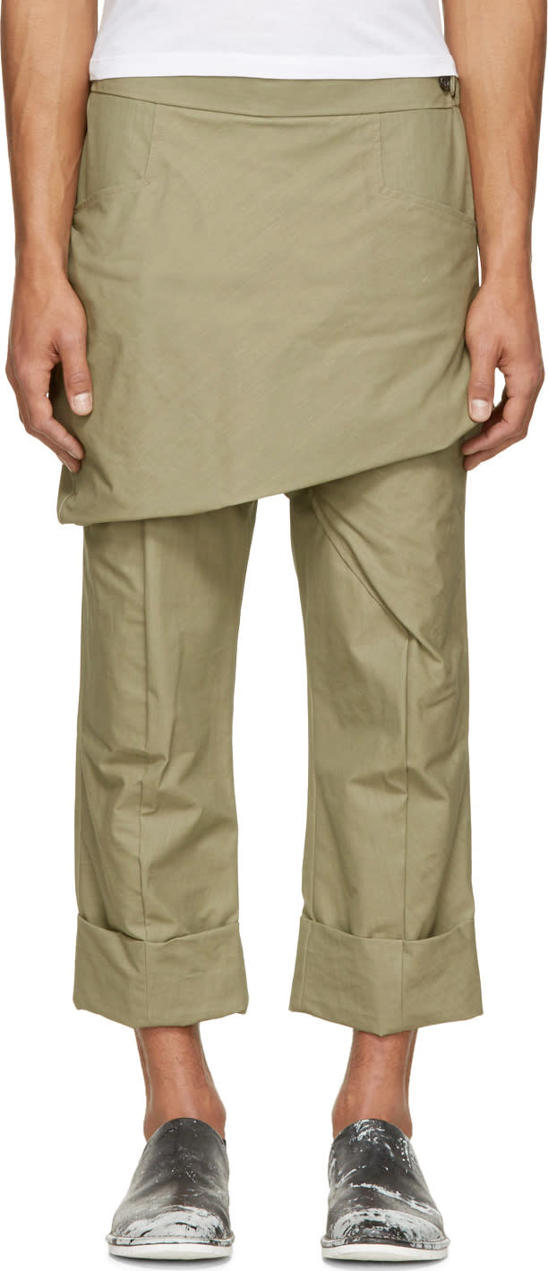 Thamanyah Green Waxed Skirt Trousers