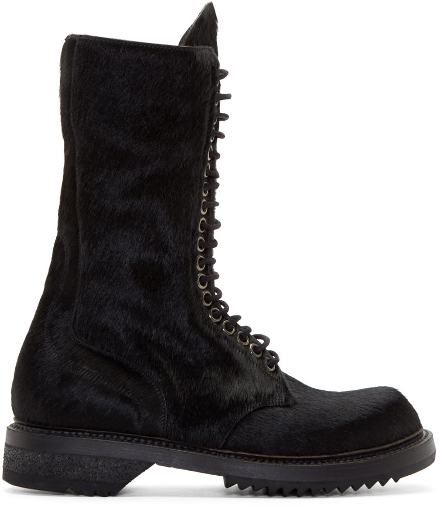Rick Owens Black Calf-hair Army Boots