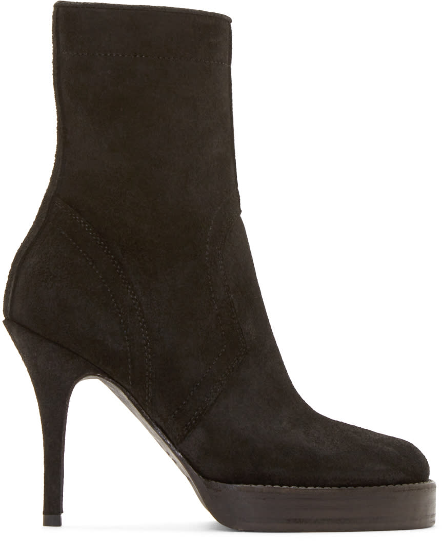 Rick Owens Black Suede Stiletto Platform Boot