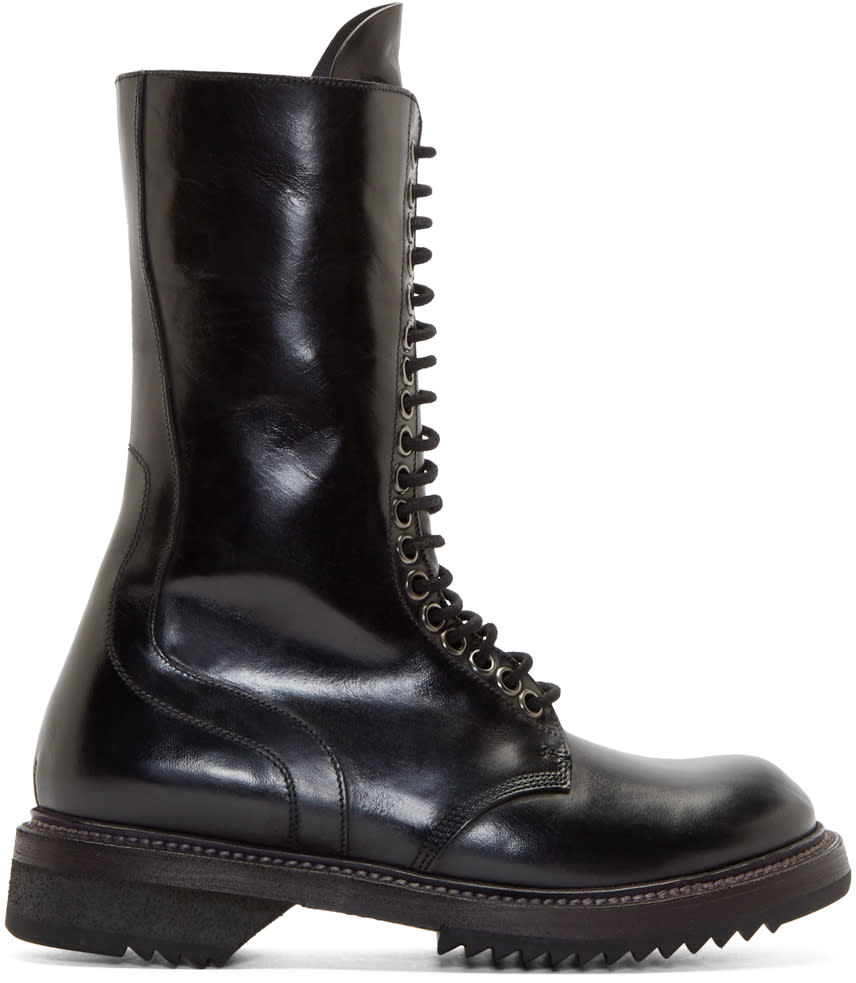 Rick Owens Black Leather Army Boots
