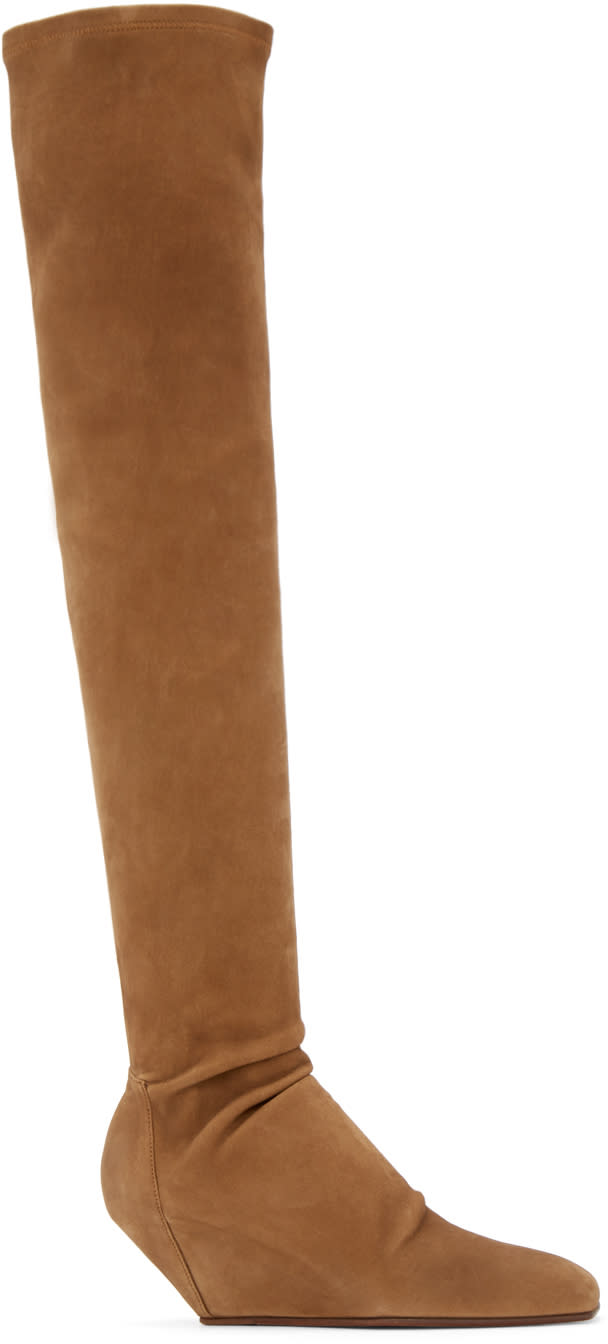 Rick Owens Brown Suede Stretch Boots