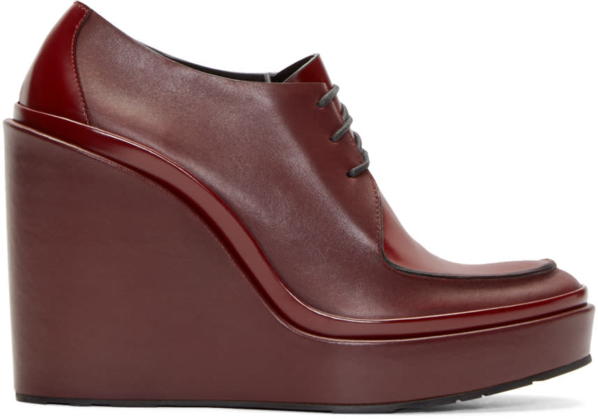 Jil Sander Burgundy Leather Wedge Boots