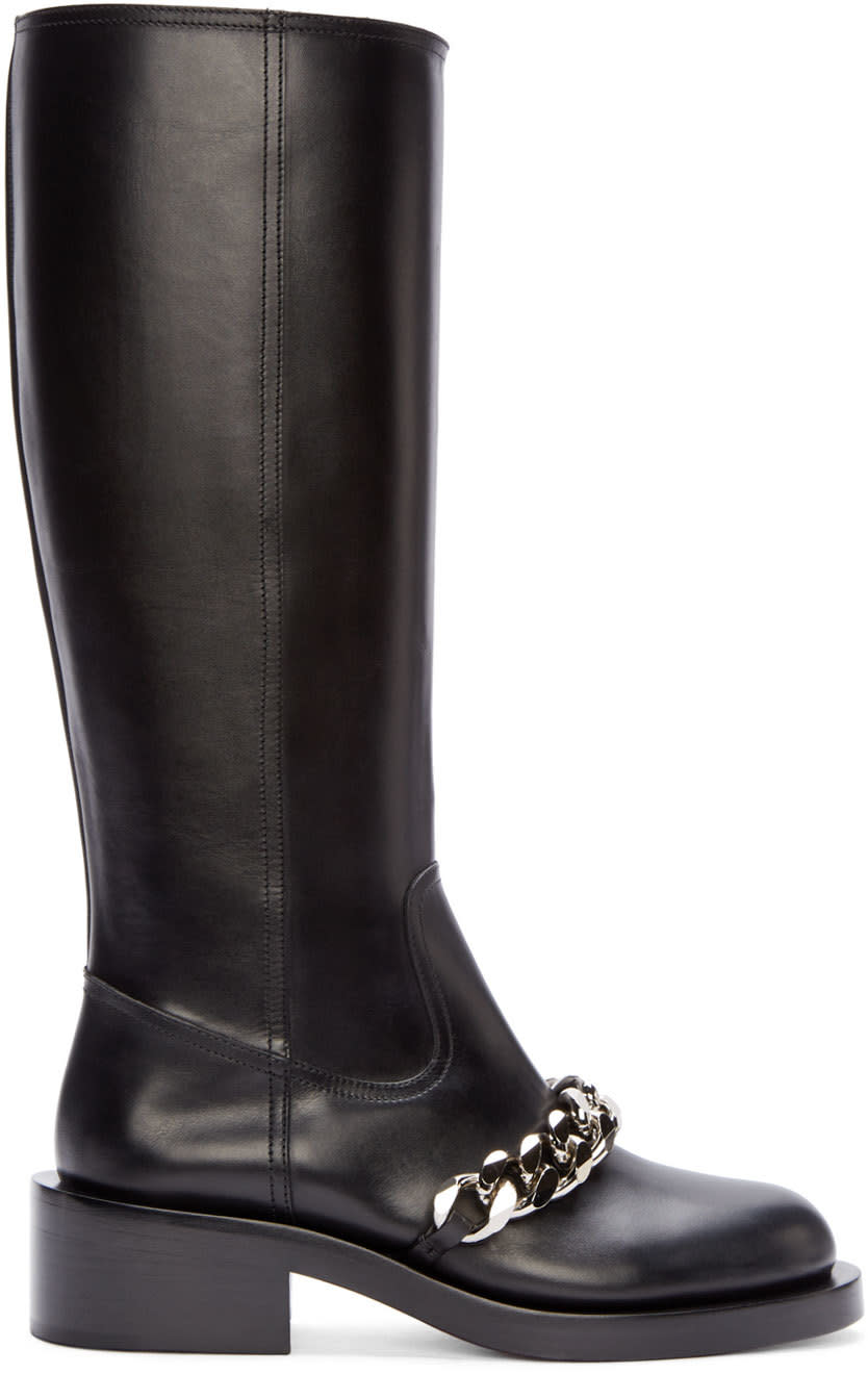 Givenchy Black Leather Chain Pira Tall Boots