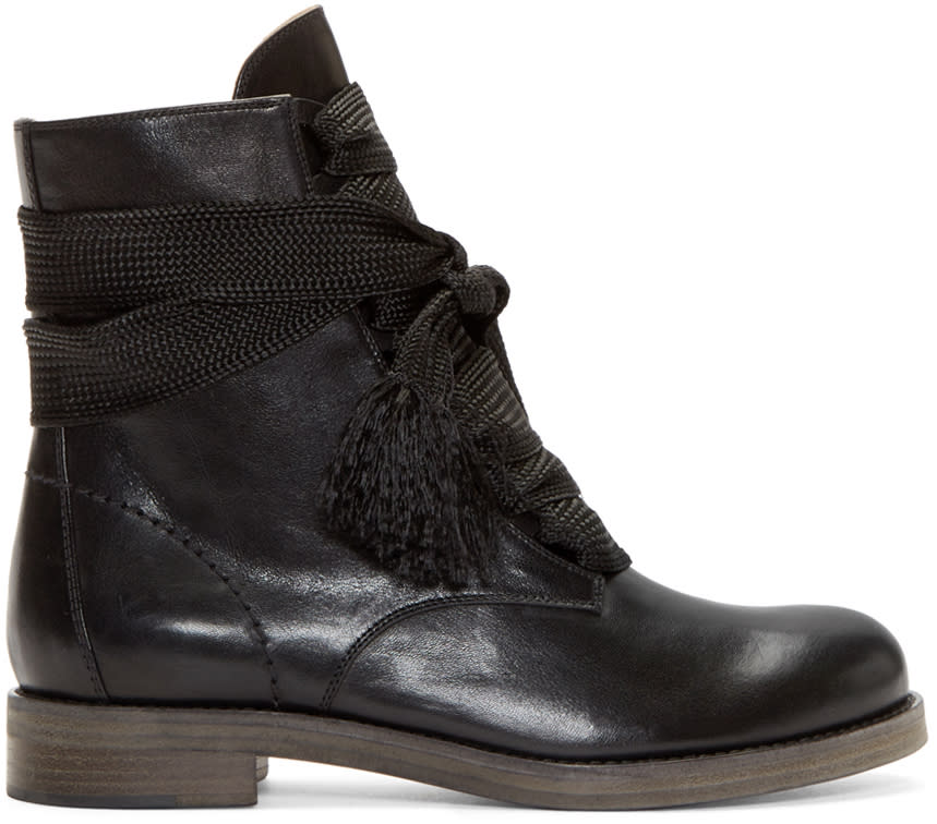 Chloe Black Leather Lace-up Ankle Boots