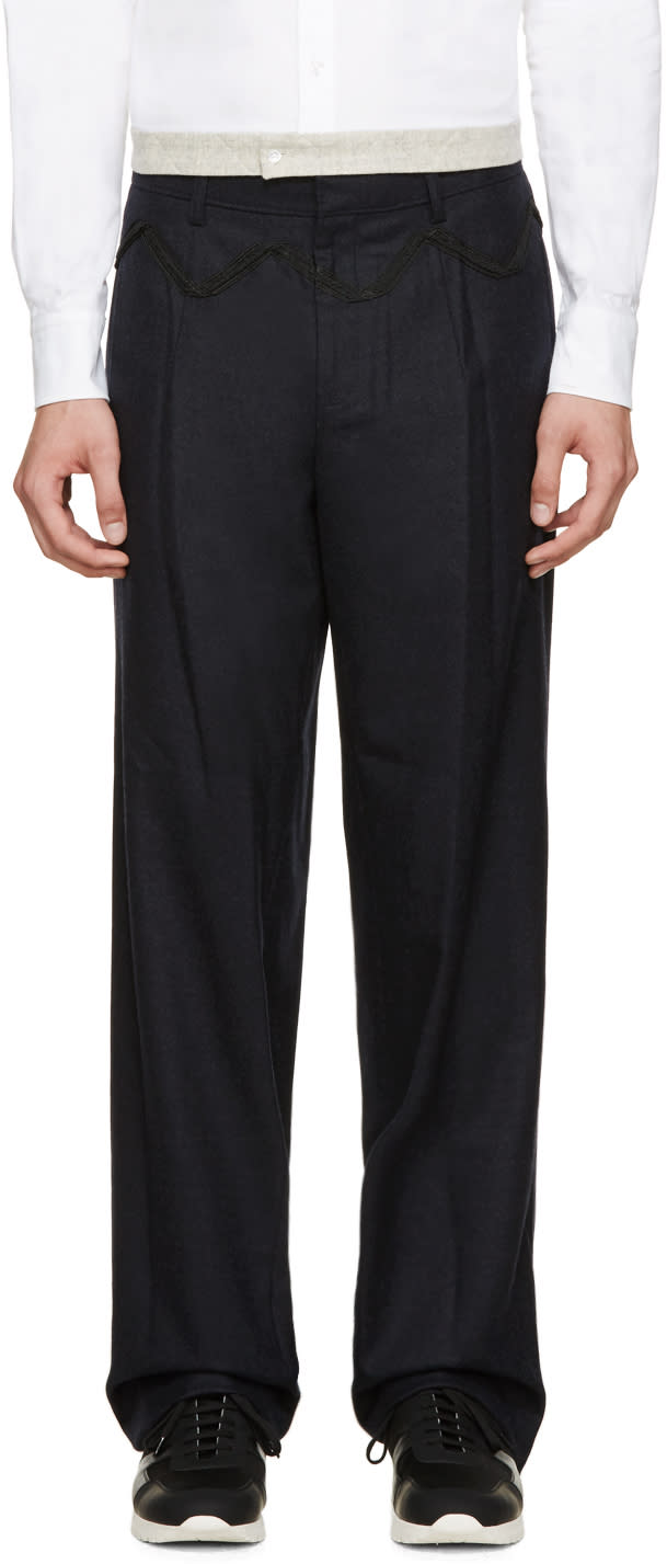 Kolor Navy Embroidered Wool Trousers