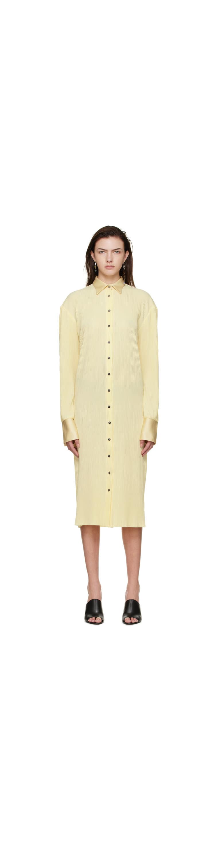 Yellow Polyester Midi Dress