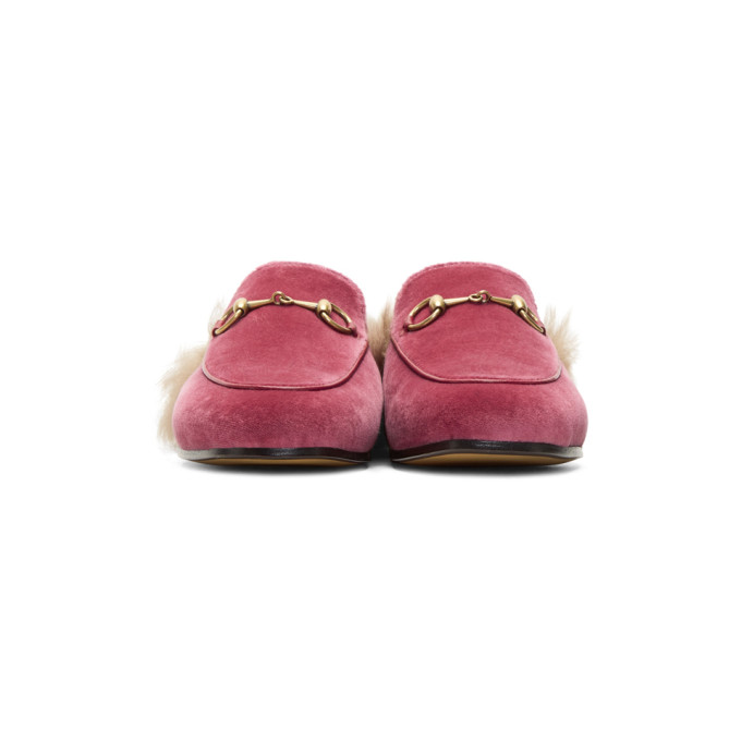 Pink Velvet & Fur Princetown Slippers展示图